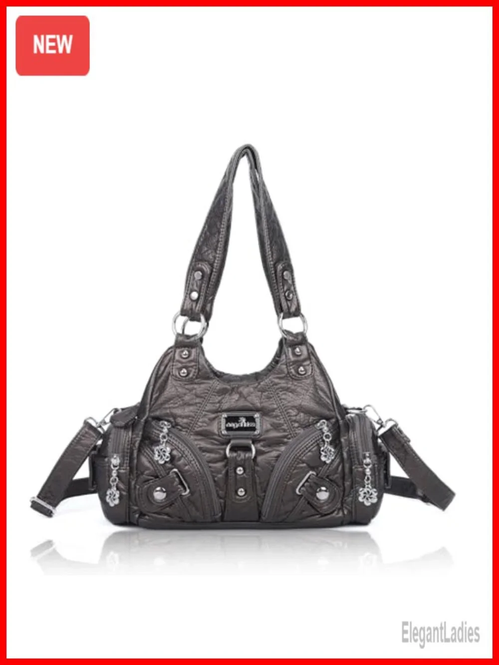 Faux Leather Hobo Shoulder Tote Bag with Multi-Pockets